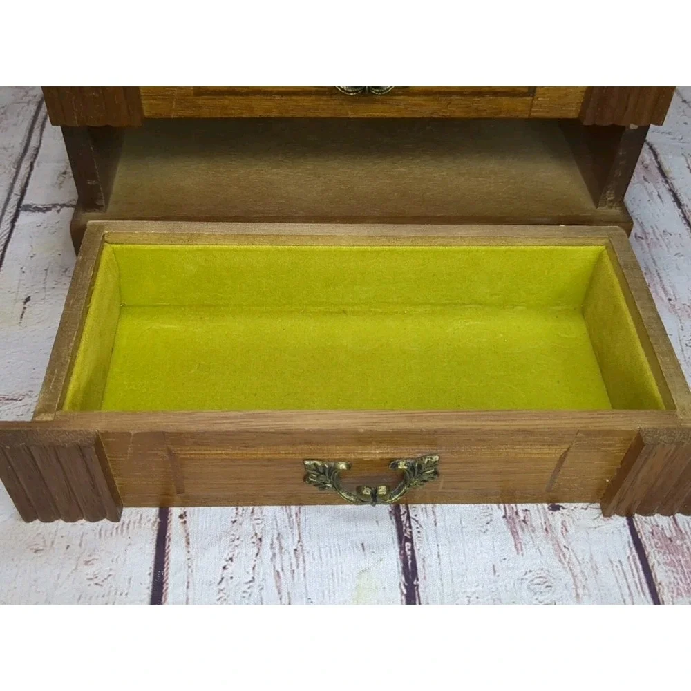 Vintage Music Wood Jewelry Box Tapestry Top Made In‎ Japan